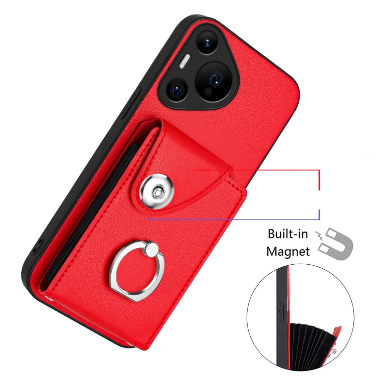 For Huawei Pura 70 Pro / 70 Pro+ Organ Card Bag Ring Holder Phone Case(Red) - Huawei Cases by PMC Jewellery | Online Shopping South Africa | PMC Jewellery | Buy Now Pay Later Mobicred