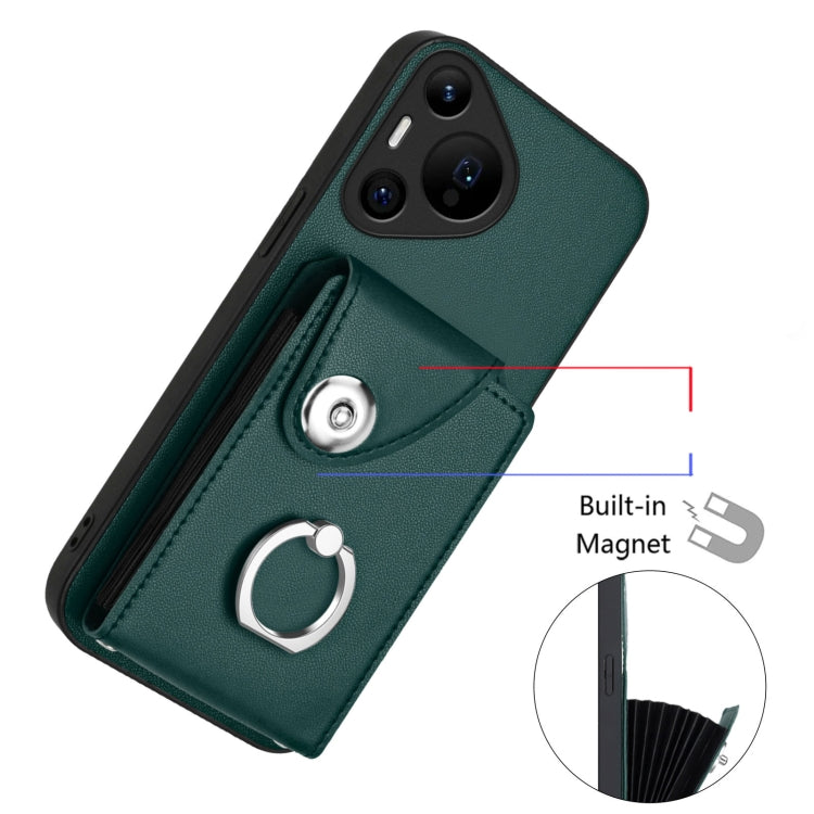 For Huawei Pura 70 Pro / 70 Pro+ Organ Card Bag Ring Holder Phone Case(Green) - Huawei Cases by PMC Jewellery | Online Shopping South Africa | PMC Jewellery | Buy Now Pay Later Mobicred