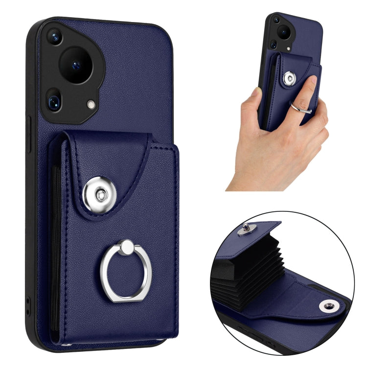 For Huawei Pura 70 Ultra Organ Card Bag Ring Holder Phone Case(Blue) - Huawei Cases by PMC Jewellery | Online Shopping South Africa | PMC Jewellery | Buy Now Pay Later Mobicred