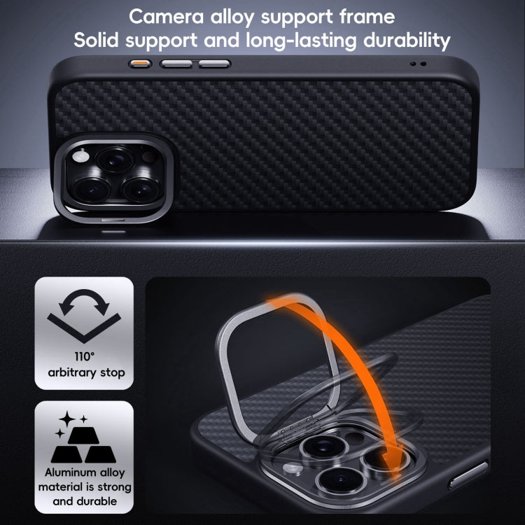 For iPhone 16 Carbon Fiber Kevlar Lens Holder MagSafe Magnetic Phone Case(Black) - iPhone 16 Cases by PMC Jewellery | Online Shopping South Africa | PMC Jewellery | Buy Now Pay Later Mobicred