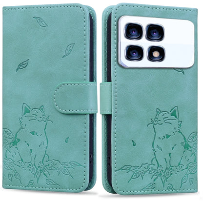 For Redmi K70 Ultra Cute Cat Embossed Leather Phone Case(Green) - Xiaomi Cases by PMC Jewellery | Online Shopping South Africa | PMC Jewellery | Buy Now Pay Later Mobicred