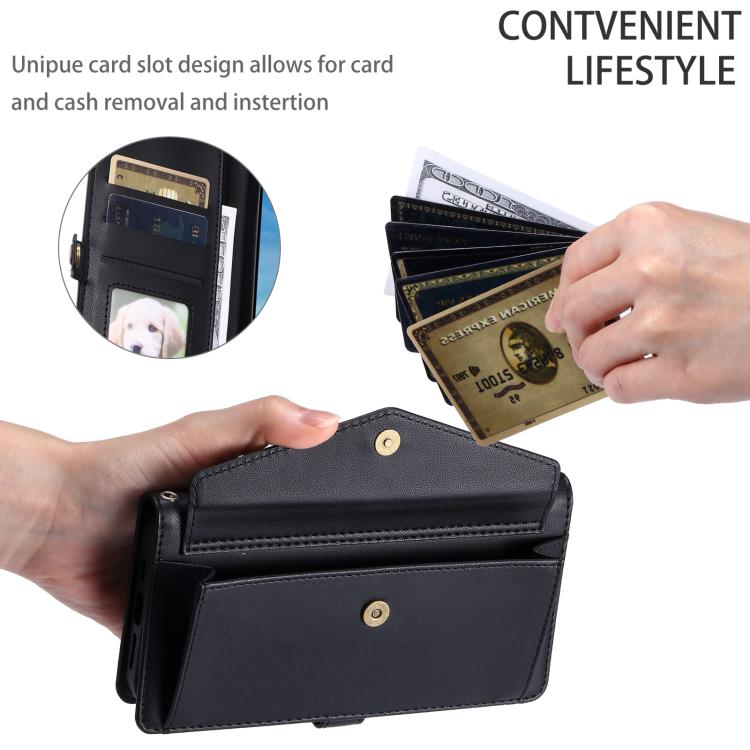 For iPhone 16e Wallet Multi-card Slot Leather Phone Case with Lanyard(Black) - free shipping - PMC TechLife - Order now!