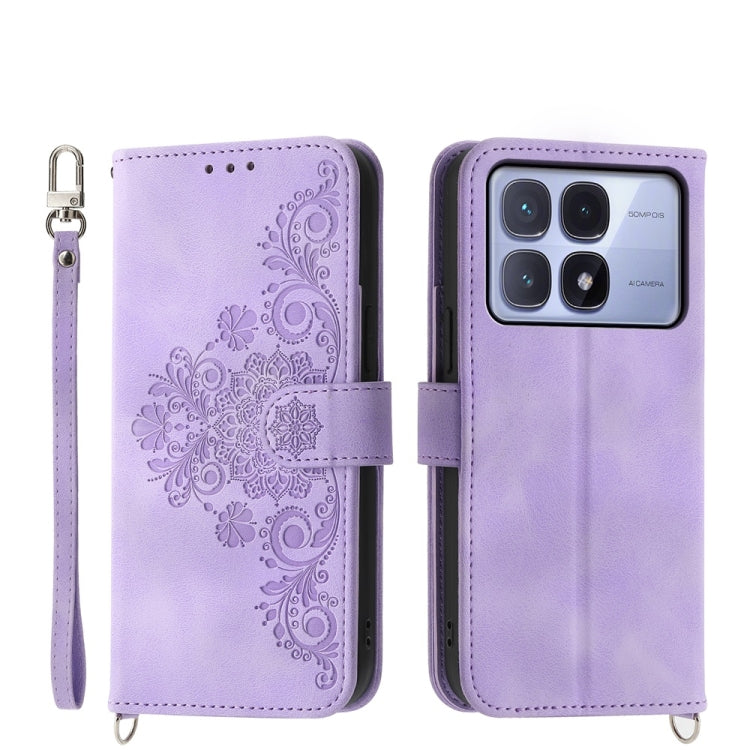 For Redmi K70 Ultra Skin Feel Flowers Embossed Wallet Leather Phone Case(Purple) - Xiaomi Cases by PMC Jewellery | Online Shopping South Africa | PMC Jewellery | Buy Now Pay Later Mobicred