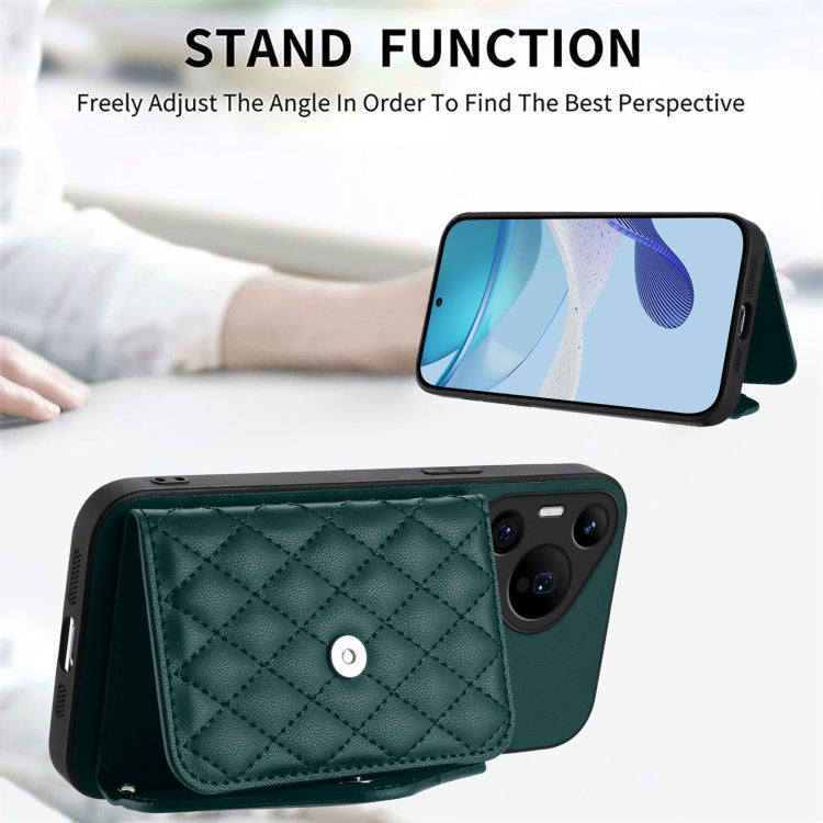 For Huawei Pura 70 Pro / 70 Pro+ Rhombic Texture Card Bag RFID Phone Case with Long Lanyard(Green) - Huawei Cases by PMC Jewellery | Online Shopping South Africa | PMC Jewellery | Buy Now Pay Later Mobicred