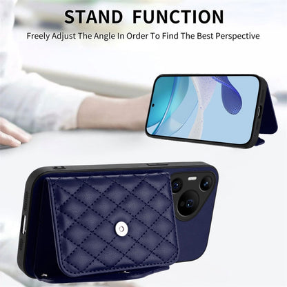 For Huawei Pura 70 Pro / 70 Pro+ Rhombic Texture Card Bag RFID Phone Case with Long Lanyard(Blue) - Huawei Cases by PMC Jewellery | Online Shopping South Africa | PMC Jewellery | Buy Now Pay Later Mobicred