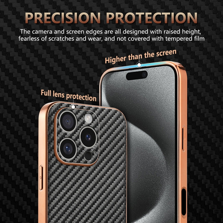 For iPhone 16 Pro AZNS Electroplated Edge Carbon Fiber Texture Phone Case(Brown) - iPhone 16 Pro Cases by AZNS | Online Shopping South Africa | PMC Jewellery | Buy Now Pay Later Mobicred