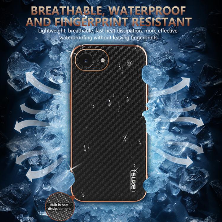 For iPhone 16e AZNS Electroplated Edge Carbon Fiber Texture Phone Case(Green) - free shipping - PMc TechLife - Order now!