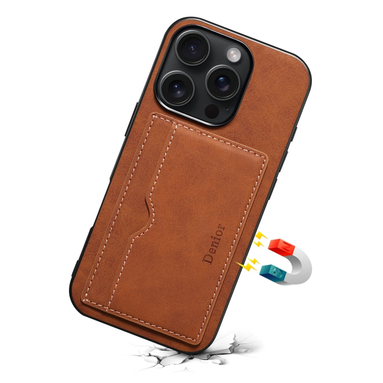 For iPhone 16 Pro Denior D08 PU Single Card Slot Holder Phone Case(Brown) - iPhone 16 Pro Cases by Denior | Online Shopping South Africa | PMC Jewellery | Buy Now Pay Later Mobicred