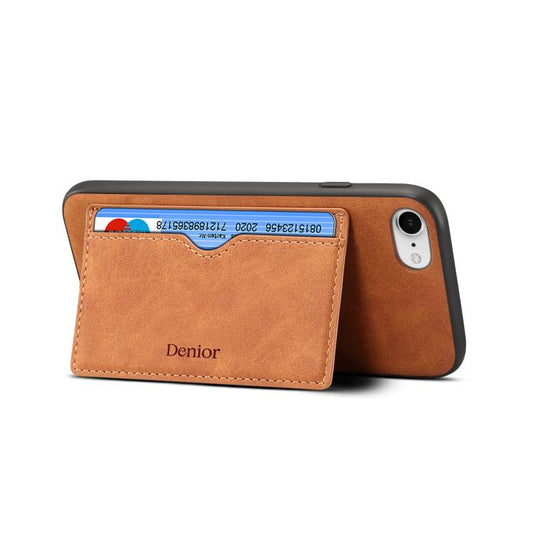 For iPhone 16e Denior D08 PU Single Card Slot Holder Phone Case(Brown) - iPhone 16e Cases by Denior | Online Shopping South Africa | PMC Jewellery | Buy Now Pay Later Mobicred