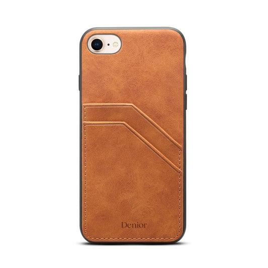 For iPhone 16e Denior D09 PU Dual Card Slot Back Cover Phone Case(Brown) - iPhone 16e Cases by Denior | Online Shopping South Africa | PMC Jewellery | Buy Now Pay Later Mobicred