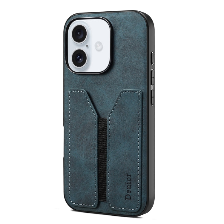 For iPhone 16 Denior D07 DV Elastic Card Slot PU Back Cover Phone Case(Blue) - iPhone 16 Cases by Denior | Online Shopping South Africa | PMC Jewellery | Buy Now Pay Later Mobicred