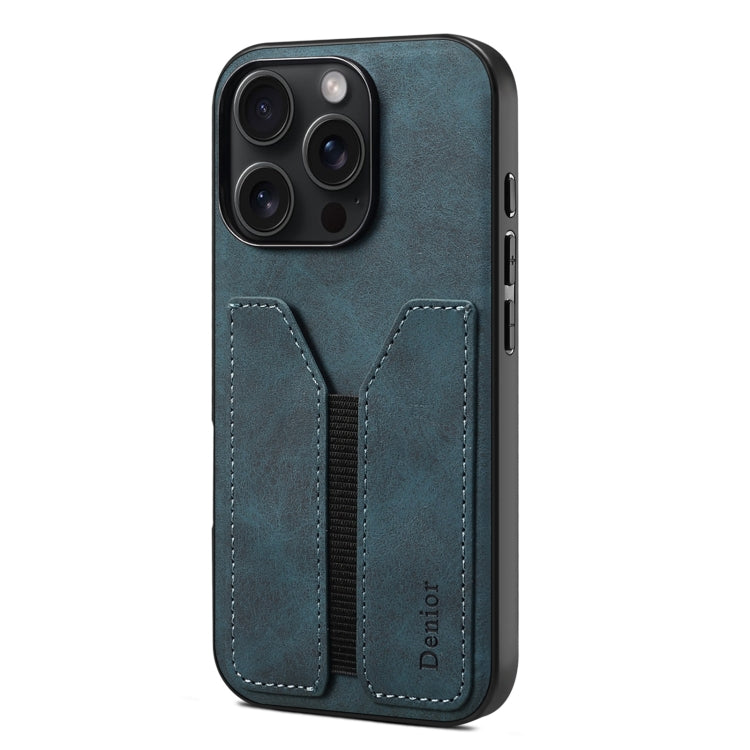 For iPhone 16 Pro Max Denior D07 DV Elastic Card Slot PU Back Cover Phone Case(Blue) - iPhone 16 Pro Max Cases by Denior | Online Shopping South Africa | PMC Jewellery | Buy Now Pay Later Mobicred