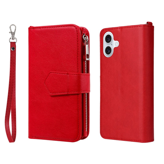 For iPhone 16 Plus Solid Color 2 in 1 Zipper Shockproof Phone Case(Red) - iPhone 16 Plus Cases by PMC Jewellery | Online Shopping South Africa | PMC Jewellery | Buy Now Pay Later Mobicred