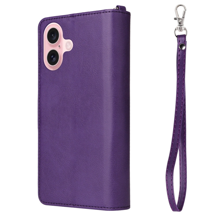 For iPhone 16 Solid Color 2 in 1 Zipper Shockproof Phone Case(Purple) - iPhone 16 Cases by PMC Jewellery | Online Shopping South Africa | PMC Jewellery | Buy Now Pay Later Mobicred