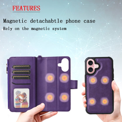 For iPhone 16 Solid Color 2 in 1 Zipper Shockproof Phone Case(Purple) - iPhone 16 Cases by PMC Jewellery | Online Shopping South Africa | PMC Jewellery | Buy Now Pay Later Mobicred