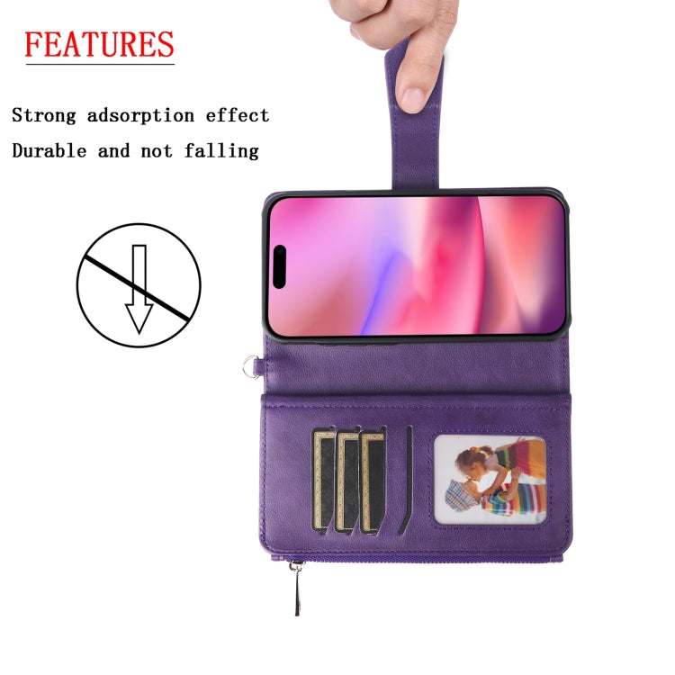 For iPhone 16 Solid Color 2 in 1 Zipper Shockproof Phone Case(Purple) - iPhone 16 Cases by PMC Jewellery | Online Shopping South Africa | PMC Jewellery | Buy Now Pay Later Mobicred