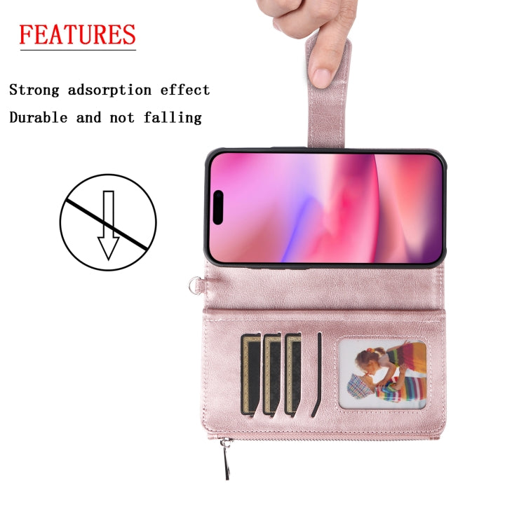 For iPhone 16 Solid Color 2 in 1 Zipper Shockproof Phone Case(Rose Gold) - iPhone 16 Cases by PMC Jewellery | Online Shopping South Africa | PMC Jewellery | Buy Now Pay Later Mobicred