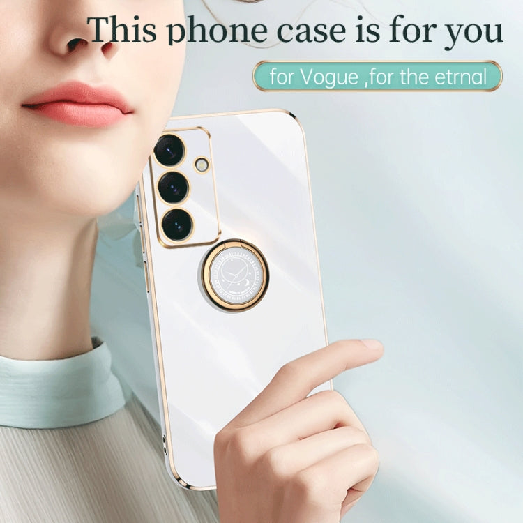 For Samsung Galaxy S24 FE 5G XINLI Straight 6D Plating Gold Edge TPU Shockproof Case with Ring Holder(White) - Galaxy S24 FE 5G Cases by XINLI | Online Shopping South Africa | PMC Jewellery | Buy Now Pay Later Mobicred