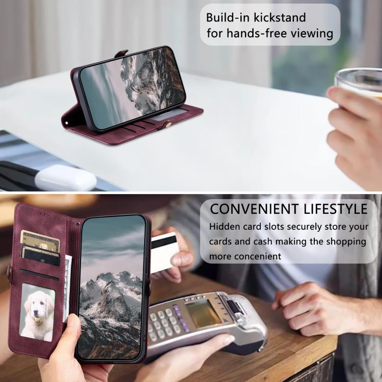 For iPhone 16e Skin Feel Totem Embossed Leather Phone Case(Wine Red) - free shipping - PMC TechLife - Order now!