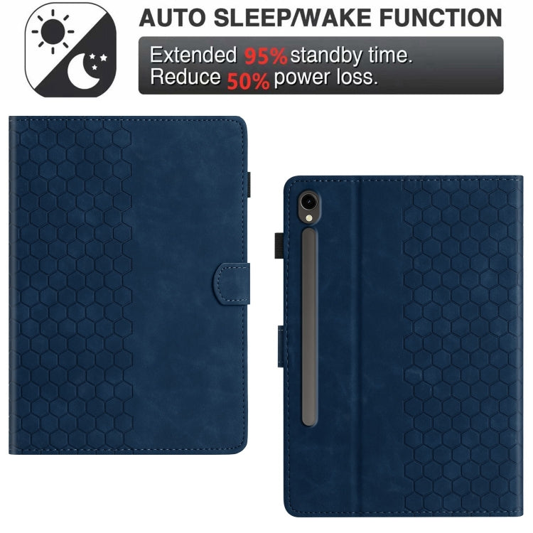 For Samsung Galaxy Tab S9 / S9 FE Honeycomb Embossed Leather Smart Tablet Case(Blue) - Galaxy Tab S9 Cases by PMC Jewellery | Online Shopping South Africa | PMC Jewellery | Buy Now Pay Later Mobicred