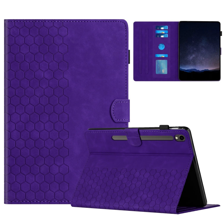 For Samsung Galaxy Tab S9 / S9 FE Honeycomb Embossed Leather Smart Tablet Case(Purple) - Galaxy Tab S9 Cases by PMC Jewellery | Online Shopping South Africa | PMC Jewellery | Buy Now Pay Later Mobicred