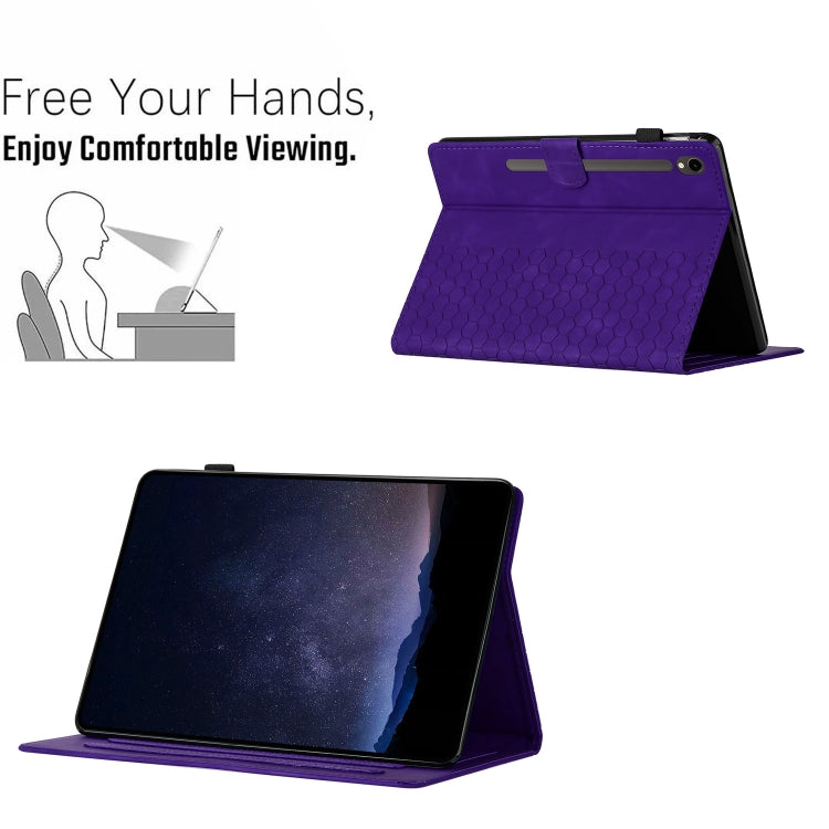 For Samsung Galaxy Tab S9 / S9 FE Honeycomb Embossed Leather Smart Tablet Case(Purple) - Galaxy Tab S9 Cases by PMC Jewellery | Online Shopping South Africa | PMC Jewellery | Buy Now Pay Later Mobicred