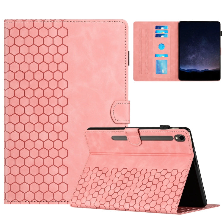 For Samsung Galaxy Tab S9 / S9 FE Honeycomb Embossed Leather Smart Tablet Case(Pink) - Galaxy Tab S9 Cases by PMC Jewellery | Online Shopping South Africa | PMC Jewellery | Buy Now Pay Later Mobicred