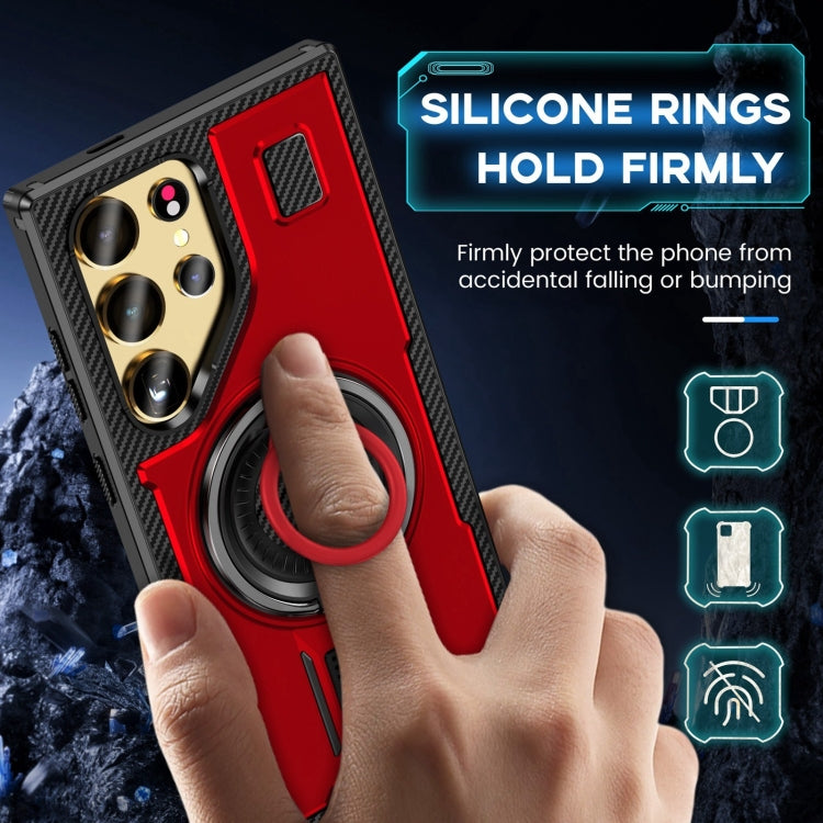 For Samsung Galaxy S25 Ultra 5G Ring Holder Carbon Fiber PC Hybrid TPU Phone Case(Red) - Galaxy S25 Ultra 5G Cases by PMC Jewellery | Online Shopping South Africa | PMC Jewellery | Buy Now Pay Later Mobicred