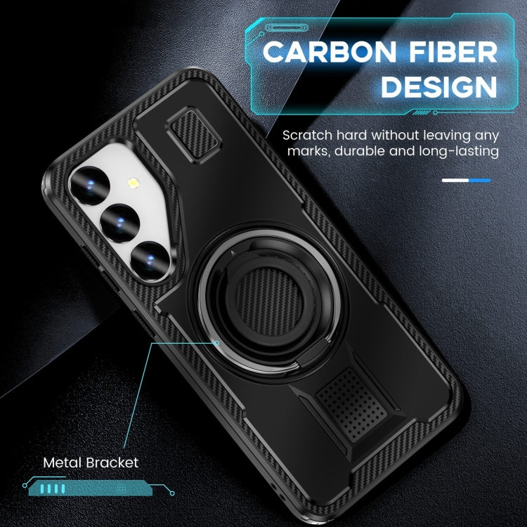 For Samsung Galaxy S25 5G Ring Holder Carbon Fiber PC Hybrid TPU Phone Case(Black) - Galaxy S25 5G Cases by PMC Jewellery | Online Shopping South Africa | PMC Jewellery | Buy Now Pay Later Mobicred