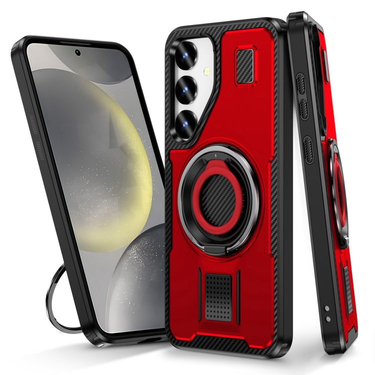 For Samsung Galaxy S25 5G Ring Holder Carbon Fiber PC Hybrid TPU Phone Case(Red) - Galaxy S25 5G Cases by PMC Jewellery | Online Shopping South Africa | PMC Jewellery | Buy Now Pay Later Mobicred