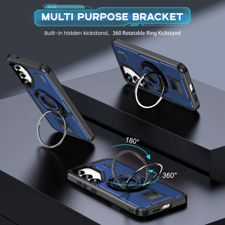 For Samsung Galaxy S25 5G Ring Holder Carbon Fiber PC Hybrid TPU Phone Case(Blue) - Galaxy S25 5G Cases by PMC Jewellery | Online Shopping South Africa | PMC Jewellery | Buy Now Pay Later Mobicred