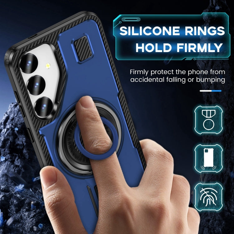 For Samsung Galaxy S25 5G Ring Holder Carbon Fiber PC Hybrid TPU Phone Case(Blue) - Galaxy S25 5G Cases by PMC Jewellery | Online Shopping South Africa | PMC Jewellery | Buy Now Pay Later Mobicred