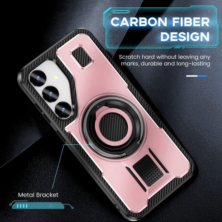 For Samsung Galaxy S25 5G Ring Holder Carbon Fiber PC Hybrid TPU Phone Case(Rose Gold) - Galaxy S25 5G Cases by PMC Jewellery | Online Shopping South Africa | PMC Jewellery | Buy Now Pay Later Mobicred