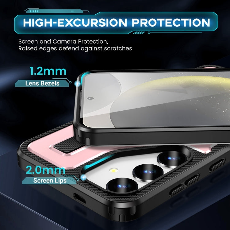 For Samsung Galaxy S25 5G Ring Holder Carbon Fiber PC Hybrid TPU Phone Case(Rose Gold) - Galaxy S25 5G Cases by PMC Jewellery | Online Shopping South Africa | PMC Jewellery | Buy Now Pay Later Mobicred