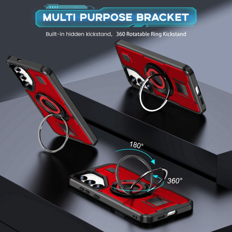 For Samsung Galaxy S25+ 5G Ring Holder Carbon Fiber PC Hybrid TPU Phone Case(Red) - Galaxy S25+ 5G Cases by PMC Jewellery | Online Shopping South Africa | PMC Jewellery | Buy Now Pay Later Mobicred