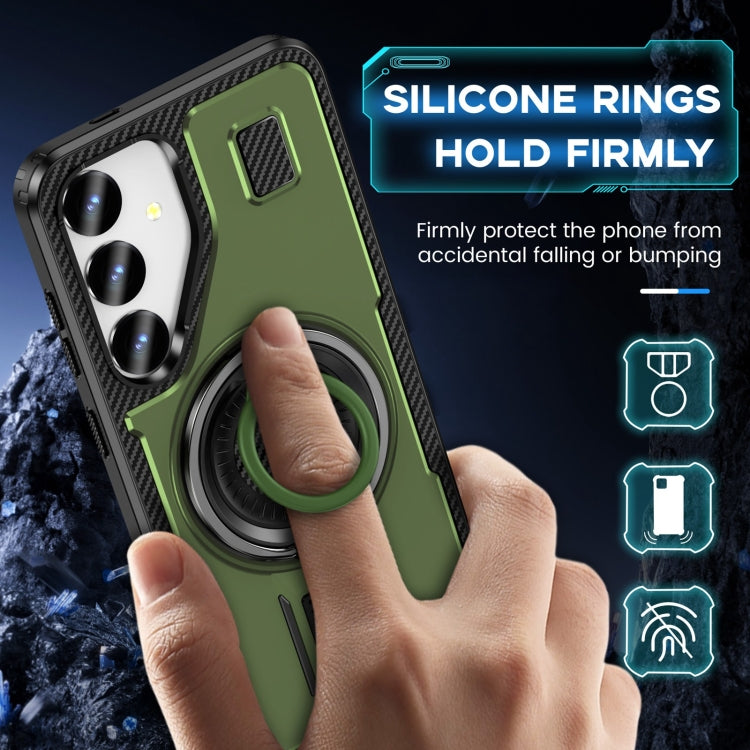 For Samsung Galaxy S25+ 5G Ring Holder Carbon Fiber PC Hybrid TPU Phone Case(Army Green) - Galaxy S25+ 5G Cases by PMC Jewellery | Online Shopping South Africa | PMC Jewellery | Buy Now Pay Later Mobicred