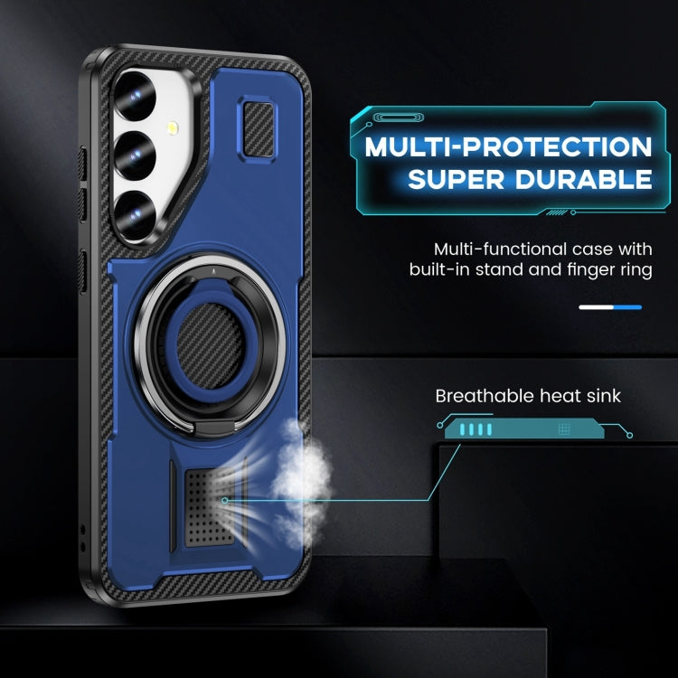 For Samsung Galaxy S25+ 5G Ring Holder Carbon Fiber PC Hybrid TPU Phone Case(Blue) - Galaxy S25+ 5G Cases by PMC Jewellery | Online Shopping South Africa | PMC Jewellery | Buy Now Pay Later Mobicred