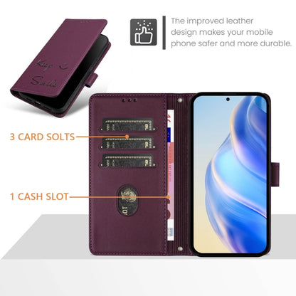 For Honor Magic6 Pro 5G Global Smile Embossing RFID Leather Phone Case(Violet) - Honor Cases by PMC Jewellery | Online Shopping South Africa | PMC Jewellery | Buy Now Pay Later Mobicred