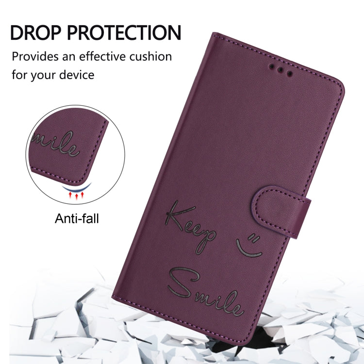 For Honor Magic6 Pro 5G Global Smile Embossing RFID Leather Phone Case(Violet) - Honor Cases by PMC Jewellery | Online Shopping South Africa | PMC Jewellery | Buy Now Pay Later Mobicred