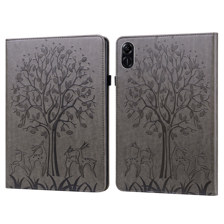 For Honor Pad X9 Tree & Deer Embossed Leather Tablet Case(Grey) - Honor by PMC TechLife | Online Shopping South Africa | PMC TechLife | Buy Now Pay Later Mobicred