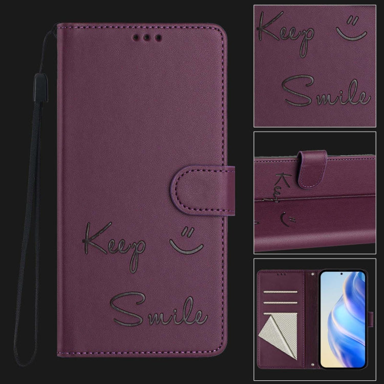 For Redmi K70 Ultra 5G Global Smile Embossing RFID Leather Phone Case(Violet) - Xiaomi Cases by PMC Jewellery | Online Shopping South Africa | PMC Jewellery | Buy Now Pay Later Mobicred