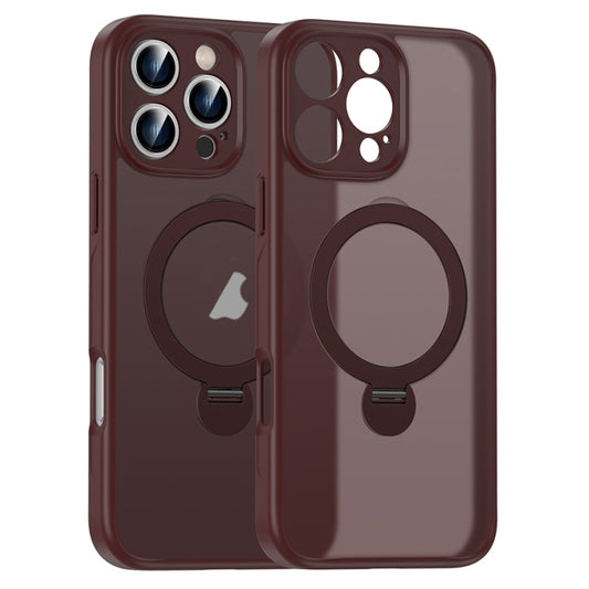 For iPhone 16 Pro Matte Texture 360 Degree Rotary Tone Holder MagSafe Phone Case(Plum Red) - iPhone 16 Pro Cases by PMC Jewellery | Online Shopping South Africa | PMC Jewellery | Buy Now Pay Later Mobicred