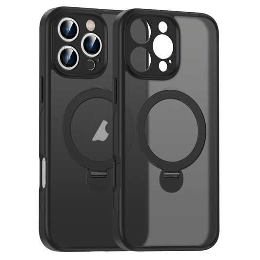 For iPhone 16 Pro Matte Texture 360 Degree Rotary Tone Holder MagSafe Phone Case(Black) - iPhone 16 Pro Cases by PMC Jewellery | Online Shopping South Africa | PMC Jewellery | Buy Now Pay Later Mobicred