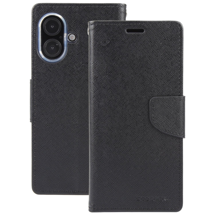 For iPhone 16 GOOSPERY FANCY DIARY Cross Texture Leather Phone Case(Black) - iPhone 16 Cases by GOOSPERY | Online Shopping South Africa | PMC Jewellery | Buy Now Pay Later Mobicred