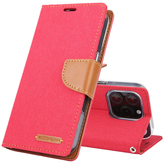 For iPhone 16 Pro GOOSPERY CANVAS DIARY Fabric Texture Flip Leather Phone Case(Red) - iPhone 16 Pro Cases by GOOSPERY | Online Shopping South Africa | PMC Jewellery | Buy Now Pay Later Mobicred