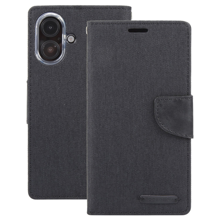 For iPhone 16 Plus GOOSPERY CANVAS DIARY Fabric Texture Flip Leather Phone Case(Black) - iPhone 16 Plus Cases by GOOSPERY | Online Shopping South Africa | PMC Jewellery | Buy Now Pay Later Mobicred