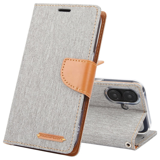 For iPhone 16 GOOSPERY CANVAS DIARY Fabric Texture Flip Leather Phone Case(Grey) - iPhone 16 Cases by GOOSPERY | Online Shopping South Africa | PMC Jewellery | Buy Now Pay Later Mobicred