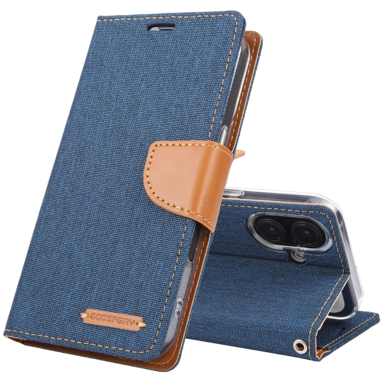 For iPhone 16 GOOSPERY CANVAS DIARY Fabric Texture Flip Leather Phone Case(Navy Blue) - iPhone 16 Cases by GOOSPERY | Online Shopping South Africa | PMC Jewellery | Buy Now Pay Later Mobicred