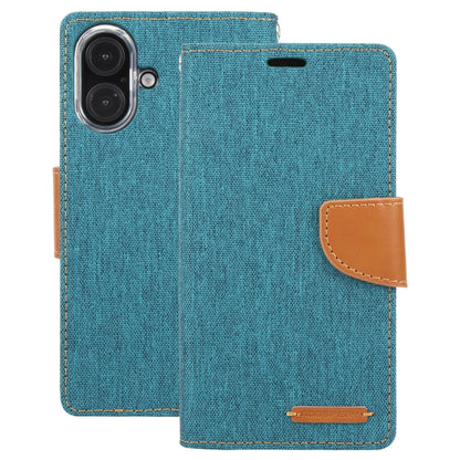 For iPhone 16 GOOSPERY CANVAS DIARY Fabric Texture Flip Leather Phone Case(Green) - iPhone 16 Cases by GOOSPERY | Online Shopping South Africa | PMC Jewellery | Buy Now Pay Later Mobicred