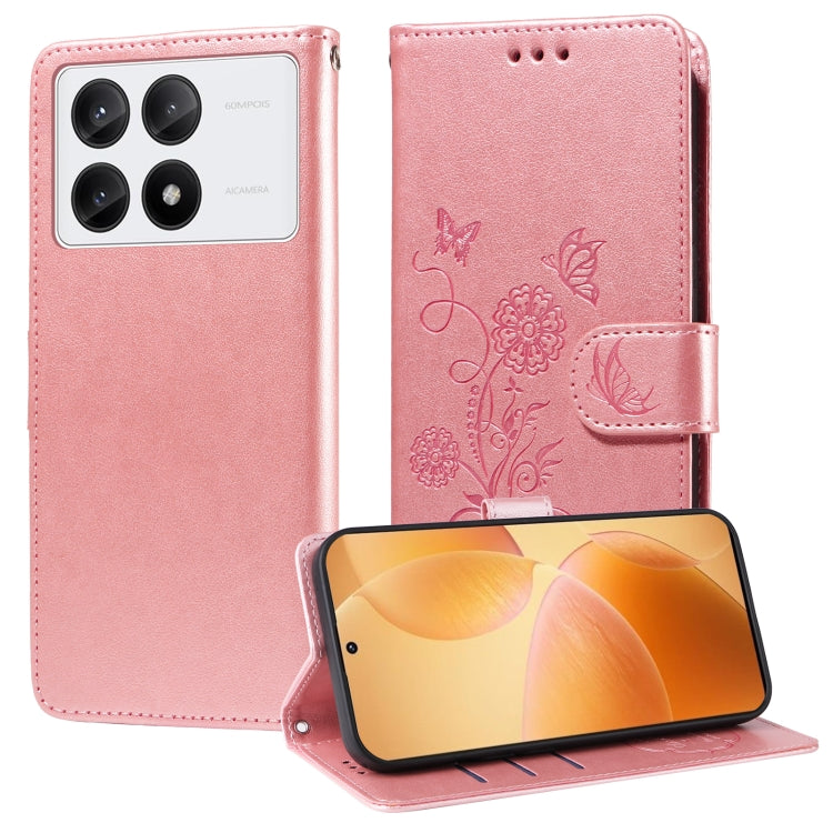 For Redmi K70 / K70 Pro Embossed Butterfly Flowers Leather Phone Case(Rose Gold) - K70 Cases by PMC Jewellery | Online Shopping South Africa | PMC Jewellery | Buy Now Pay Later Mobicred